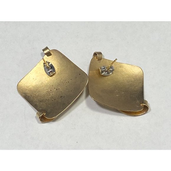 TTC 925 Modernist Hammered Earrings Stud Post Pierced Abstract Square Swirl - Picture 3 of 8